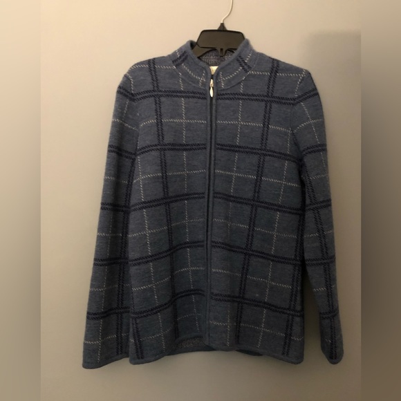 Appleseed’s 100% Wool Zip Up Sweater Cardigan Jacket Blue Size Medium - Picture 1 of 9